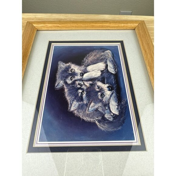 Carole Bourdo "Pile Of Pups" Vtg 70s Signed Limited Edition Wolf Framed Print - Picture 5 of 7